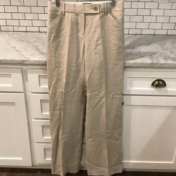 J.Crew Pants Womens Tall 4 Beige 100% Linen Straight Leg Trousers Lagenlook Boho - Picture 1 of 8
